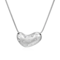 Elegant silver stainless steel snake chain necklace featuring a diamond-set bean pendant - Silver Bean Shape With Zirconia Style (MS-567)