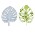 Moule en silicone pour dessous de verre Monstera avec produit fini en résine et fleurs séchées - Moule de Dessous de Verre Petite Feuille de Monstera Miroir