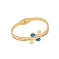 Golden open bangle with blue teardrop stones and micro-pave crystals in 45-degree view - Blue Water Drop Gemstone Style(1#)