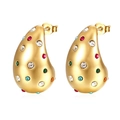 18K gold plated stainless steel teardrop earrings with colorful crystals on white background - Stainless Steel/18K Gold Plated