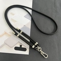 Crossbody black braided nylon phone lanyard with silver metal clip and connector patch - 8mm Dual Adjustable / Black