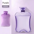 Purple PVC hot water bottle 2000ML with matching soft plush cover and non-slip stripes - 2000ml Transparent Purple + Crystal Soft Velvet Cover