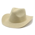 Klassischer Stroh-Cowboyhut mit geschwungener Krempe und spiralförmiger Webstruktur - M (56-58cm) / Beige