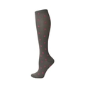 Gray compression knee-high sports socks featuring pink polka dot patterns for women - Grey Pink Polka Dot