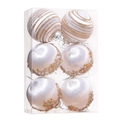 Set of 6 white and gold foam Christmas balls with glitter stripes in a box - 6cm / Set of 6 / White