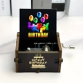 Hand-cranked wooden music box in dark finish with colorful Happy Birthday theme design - Happy Birthday 9