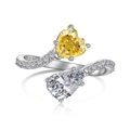 Anello aperto in argento S925 con gemma gialla a cuore e pietra bianca a goccia - US 6 / Oro Bianco Con Zircone Giallo
