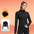 Giacca da yoga termica da donna Starry Black con fori per i pollici e trama a coste - Nero (Striscia TUTU)