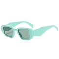 Chic mint green geometric square sunglasses with dark grey lenses and thick frame - C04 Blue Grey