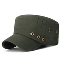 Army green cotton canvas cadet cap with metallic fashion buttons and breathable side vents - Adjustable / Army Green