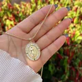 Collana con Madonna placcata oro 18K con cristalli e catena box per uomo e donna - Vergine Maria Ovale