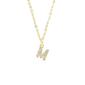 Luxury gold square necklace with M letter pendant and micro-set cubic zirconia stones - Letter M