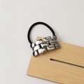 Minimalist black elastic hair tie featuring sleek silver rectangular metal accents - 28# Watch Chain Silver