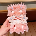 Pink cartoon hair clips set featuring crown, lace bow and floral designs for girls - 559# Snow Ivory 10pcs Set