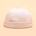 Beige cotton docker hat with vintage white embroidery for men and women - CH Embroidery Beige