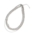 Three-layer silver chunky Cuban chain necklace with minimalist layered design and metal clasp - Silver