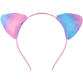 Pink cat ear headband with blue and purple gradient glitter for girls' party wear - Gradient Multicolor
