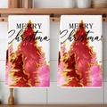 Detail of hanging kitchen towels with festive Christmas tree prints and gold glitter - Pink Gold Glitter Christmas Tree White (2pcs)