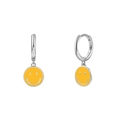 Charming S925 silver hoop earrings featuring vibrant yellow enamel smiley face charms - 24K / Silver-Yellow Smile Face (JQH0081-SS-6)