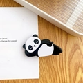 Cute black and white panda hair clip made of acetate board on a wooden desk background - Side Lying Panda Duckbill Clip