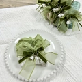 Green lily of the valley scrunchie with sheer fabric, velvet bow and flower pendants - Large Thick Scrunchie / Fruit Green