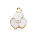 Gold clover charm with white enamel and pearl inlay for handmade jewelry accessories - Beaded White Flower