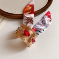 Wide gold cuff bracelet featuring an integrated red and purple patterned silk scarf wrap - 9# Gold Red Purple Chain Pattern