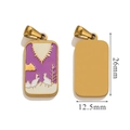 Pendentif tarot rectangulaire avec oiseau en émail violet et finition dorée, 26mm - Oiseau Fleur Violet