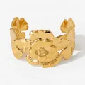 Polished gold flower cuff bracelet featuring a large 3D floral design for women - Gold Flower Style (KAS1058)
