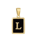 Classic 18K gold plated stainless steel rectangle letter L pendant with black enamel - Letter L