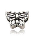 Antique silver butterfly charm bead for bracelet featuring detailed wing engravings - 1pc Butterfly Large Hole Bead