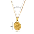 Golden 18k plated stainless steel rose pendant necklace with engraved oval charm - Rose Oval Plate