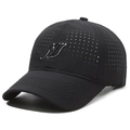 Men's black breathable baseball cap with laser-cut vents and N letter embroidery - Adjustable / Black