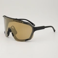 Black matte cycling sunglasses with amber lenses and large frame for UV protection - Black Frame Tea Lens