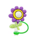 Purple flower silicone straw cover with green leaf detail and anti-lost ring - Purple Flower-1704-41