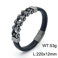 Men's braided leather bracelet with silver gear details, length 220mm, weight 53g - Black Biker Style