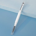 Dual-ended white makeup brush with spoolie and angled tip including clear protective caps - Dual-ended Soft Angled Brow + Spiral Brush