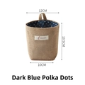 Linen hanging storage bag wall mounted door organizer pocket for bedroom dorm home use. - Dark Blue Dots