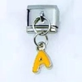 Italian charm link with a yellow enamel letter A pendant for DIY modular bracelets - Letter A