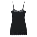 Elegantes schwarzes Unterkleid mit V-Ausschnitt, zartem Spitzenbesatz und seidigem Stoff - S / Schwarz