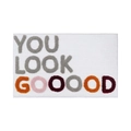 Plush bathroom mat featuring colorful 'YOU LOOK GOOOOD' jacquard lettering on white - YOU LOOK GOOD-White Base Colorful Letter