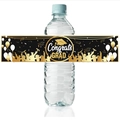 Black and gold graduation water bottle labels featuring Congrats GRAD text and cap icons - Black Graduation Water Bottle Stickers (10 Sheets/Pack)