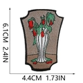 Close-up of embroidered plant patch with dimensions 6.1cm by 4.4cm on white background - Vase Green Plant Floral Combination (132-12)