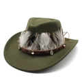 Olive green wool felt western cowboy hat with feathers and beaded coin tassels - M(56-58cm) / Army Green