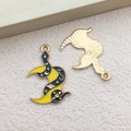Enamel snake and moon alloy pendant with stars and golden wing charm accessory - Snake Around Moon