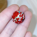 Spherical red clay bead with colorful sparkling rhinestones for DIY jewelry making - 16mm Christmas Red Round Bead