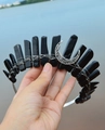 Handmade black crystal moon tiara headband featuring natural stones and silver wire - Obsidian