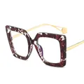 Fashionable oversized square sunglasses with tortoiseshell frame and gold metal temples - Tortoise Floral Frame Transparent Lenses