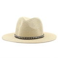 Beige straw fedora with metallic rivets and wide brim for sun protection and beach wear - Beige