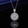 Elegant silver pendant necklace with a round-cut central stone and pavé diamond halo - 5-carat Tz-7 [with Chain]